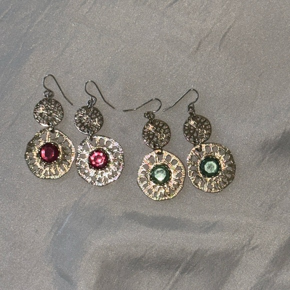 Artisan Hammered Gold-Tone & Gemstone Dangle Earrings - Boho Chic! - Picture 11 of 12